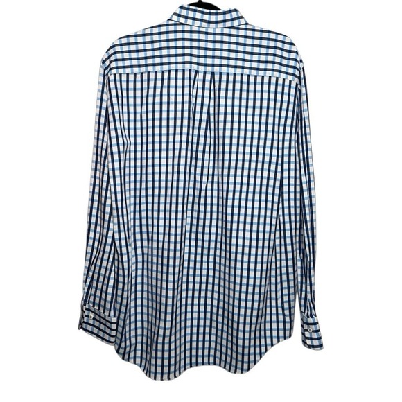 Peter Millar Mens XL Blue White Check Button Down Shirt Cotton Long Sleeve - Picture 2 of 5